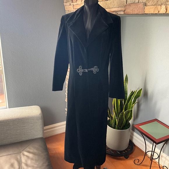 VTG Holiday Black Velvet Opera Long Coat Party Whimsigoth Evening Event Formal L - Picture 3 of 13